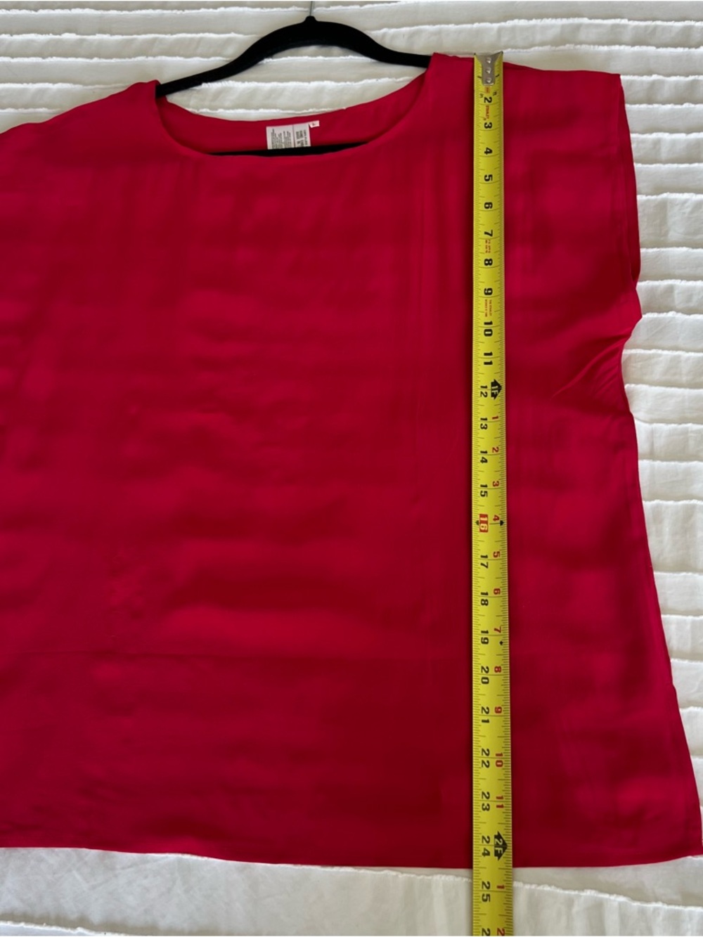 Scarlet red round neck lightweight short sleeve vintage 100% silk blouse large - Picture 8 of 9